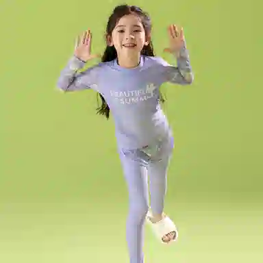 唐狮童装 简约字母圆领长袖上衣松紧腰长裤儿童泳装 儿童款 紫色