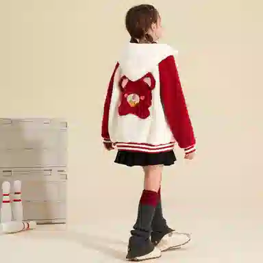 唐狮童装 卡通字母连帽拉链加绒休闲长袖绒感外套 儿童款 红色