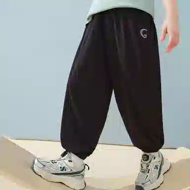 唐狮童装 简约字母松紧腰透气百搭束脚休闲裤 儿童款 黑色