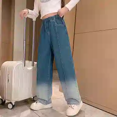 唐狮童装 复古松紧腰直筒宽松休闲牛仔裤 儿童款 藏青色