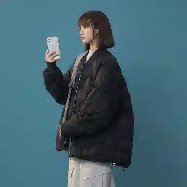 双星八特 日系学院风纯色菱形格外套宽松休闲百搭情侣棉服 男女同款