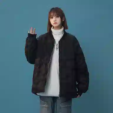 双星八特 日系学院风纯色菱形格外套宽松休闲百搭情侣棉服 男女同款