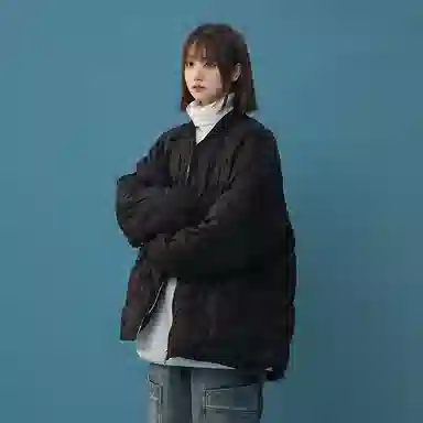 双星八特 日系学院风纯色菱形格外套宽松休闲百搭情侣棉服 男女同款