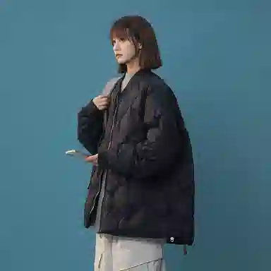 双星八特 日系学院风纯色菱形格外套宽松休闲百搭情侣棉服 男女同款