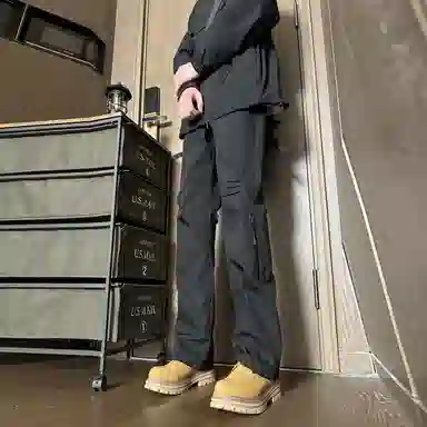 双星八特 纯色中腰松紧宽松直筒休闲裤 男女同款 深灰色