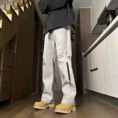 双星八特 纯色中腰松紧宽松直筒休闲裤 男女同款 深灰色