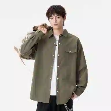 双星八特 学院风纯色宽松休闲翻领长袖衬衫 男女同款