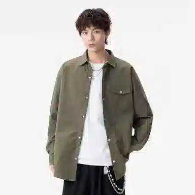 双星八特 学院风纯色宽松休闲翻领长袖衬衫 男女同款