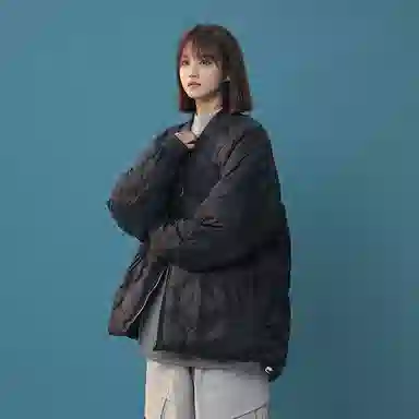 双星八特 日系学院风纯色菱形格外套宽松休闲百搭情侣棉服 男女同款