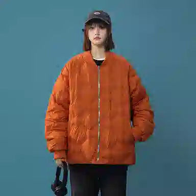 双星八特 日系学院风纯色菱形格外套宽松休闲百搭情侣棉服 男女同款