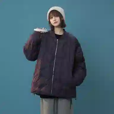 双星八特 日系学院风纯色菱形格外套宽松休闲百搭情侣棉服 男女同款