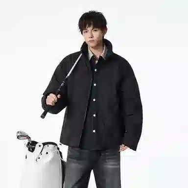 双星八特 美式潮流学院风立领宽松休闲百搭外套经典纯色格子棉服 男女同款