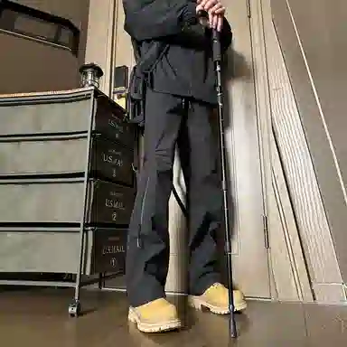 双星八特 纯色中腰松紧宽松直筒休闲裤 男女同款 深灰色