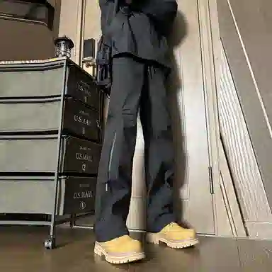 双星八特 纯色中腰松紧宽松直筒休闲裤 男女同款 深灰色