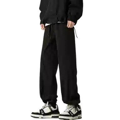双星八特 美式高街加绒加厚防风防水户外露营登山机能风纯色基础款宽松系带直筒工装裤 男女同款 黑色