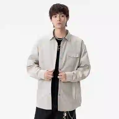 双星八特 学院风纯色宽松休闲翻领长袖衬衫 男女同款