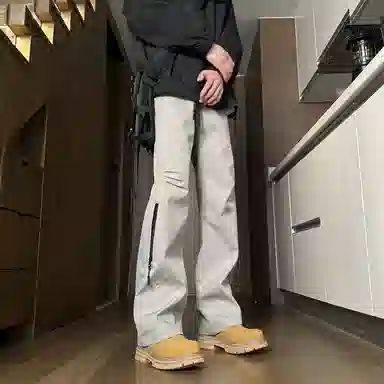 双星八特 纯色中腰松紧宽松直筒休闲裤 男女同款 深灰色