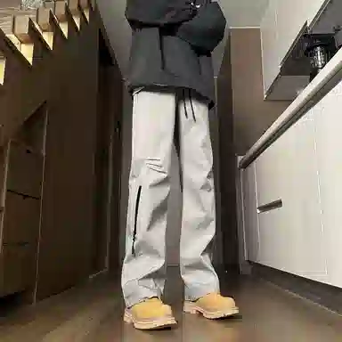 双星八特 纯色中腰松紧宽松直筒休闲裤 男女同款 深灰色