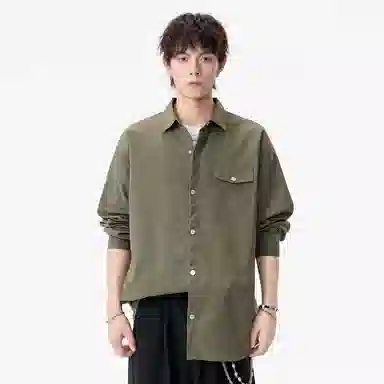 双星八特 学院风纯色宽松休闲翻领长袖衬衫 男女同款