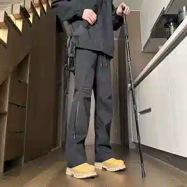 双星八特 纯色中腰松紧宽松直筒休闲裤 男女同款 深灰色