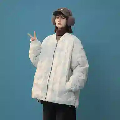 双星八特 日系学院风纯色菱形格外套宽松休闲百搭情侣棉服 男女同款