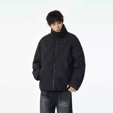 双星八特 美式潮流学院风立领宽松休闲百搭外套经典纯色格子棉服 男女同款