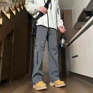 双星八特 纯色中腰松紧宽松直筒休闲裤 男女同款 深灰色