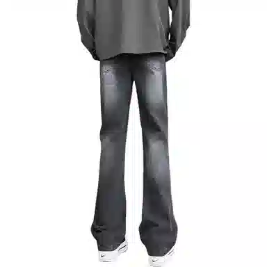 双星八特 加绒加厚保暖长裤美式高街废土风水洗做旧中腰百搭垂感休闲弯刀微喇潮流牛仔裤 男女同款