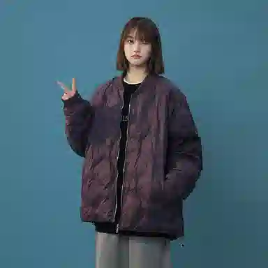 双星八特 日系学院风纯色菱形格外套宽松休闲百搭情侣棉服 男女同款