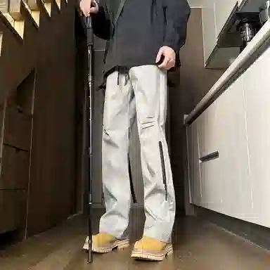 双星八特 纯色中腰松紧宽松直筒休闲裤 男女同款 深灰色