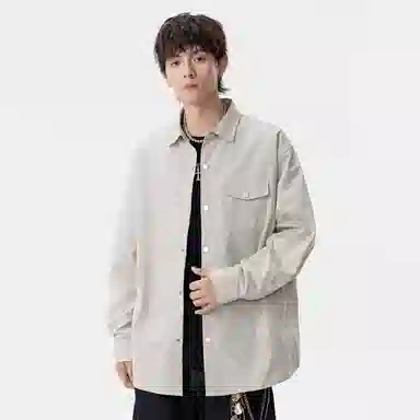 双星八特 学院风纯色宽松休闲翻领长袖衬衫 男女同款