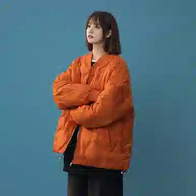 双星八特 日系学院风纯色菱形格外套宽松休闲百搭情侣棉服 男女同款