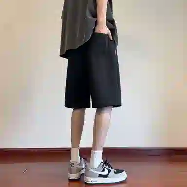 玉儿恋 美式重磅潮流青少年拼接刺绣纯色百搭宽松五分休闲短裤 男女同款