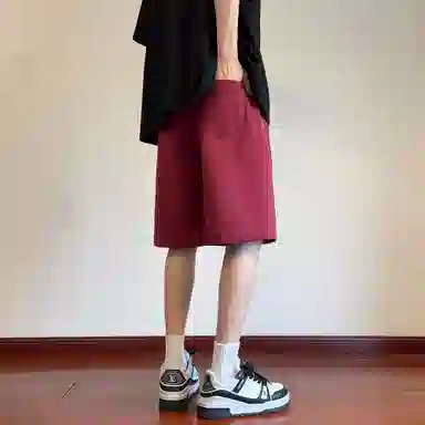 玉儿恋 美式重磅潮流青少年拼接刺绣纯色百搭宽松五分休闲短裤 男女同款