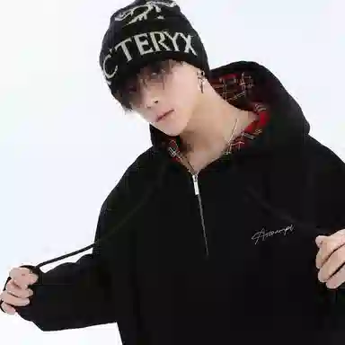 SWAMP AREA Hoodie Plaid Patchwork