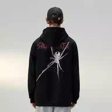 SWAMP AREA Spider Print Hoodie Black