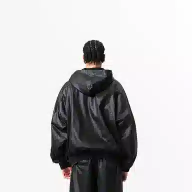 VANN VALRENCÉ Glossy Coated Denim Hoodie Black