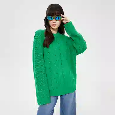 美特斯邦威 镂空长袖针织慵懒宽松毛衣 女款