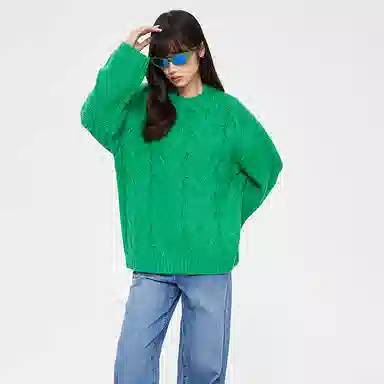 美特斯邦威 镂空长袖针织慵懒宽松毛衣 女款