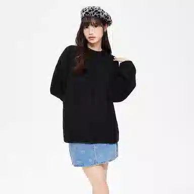 美特斯邦威 镂空长袖针织慵懒宽松毛衣 女款