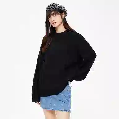 美特斯邦威 镂空长袖针织慵懒宽松毛衣 女款