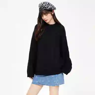 美特斯邦威 镂空长袖针织慵懒宽松毛衣 女款