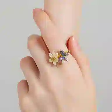 珐瑞雅 水仙花渐变蝴蝶 简约轻奢 铜 戒指 女款