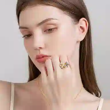 珐瑞雅 水仙花渐变蝴蝶 简约轻奢 铜 戒指 女款