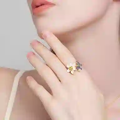 珐瑞雅 水仙花渐变蝴蝶 简约轻奢 铜 戒指 女款