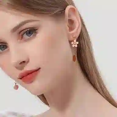 珐瑞雅 手绘珐琅水蜜桃长款流苏不对称 铜基底 耳环 女款