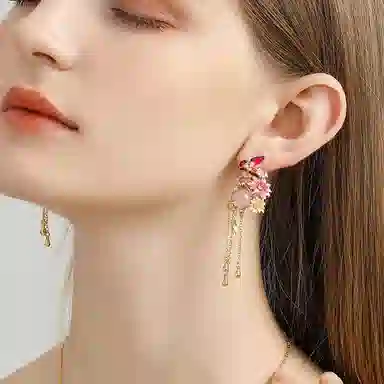 珐瑞雅 蝴蝶花朵 铜 耳环 女款