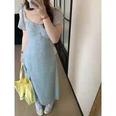 米米子 修身适中方领短袖连衣裙 女款