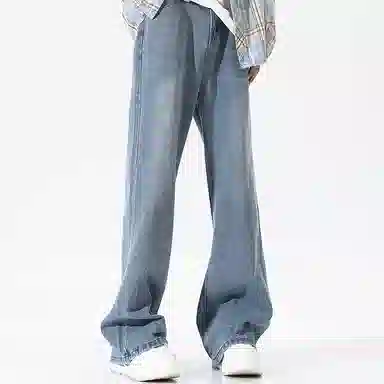 美式复古高街水洗做旧宽松垂感黄泥直筒裤经典时尚牛仔裤 男女同款