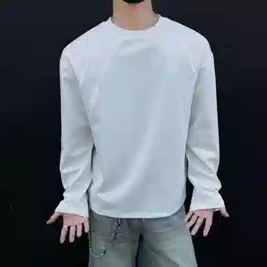 悍戈 美式高街解构拼接纯色简约风套头长袖内搭卫衣 男女同款